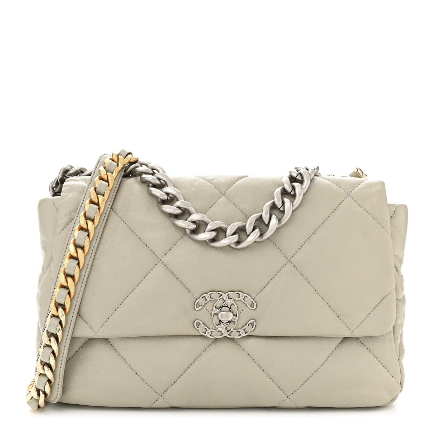Lambskin Quilted Large Chanel 19 Flap Grey