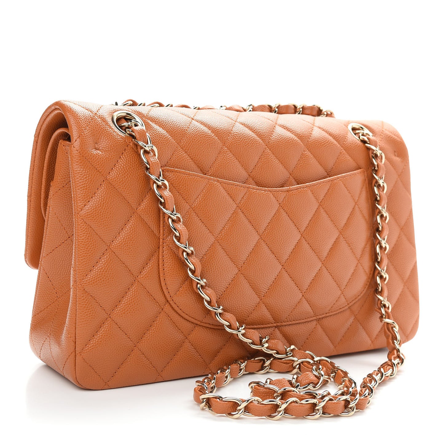 Caviar Quilted Medium Double Flap Light Brown