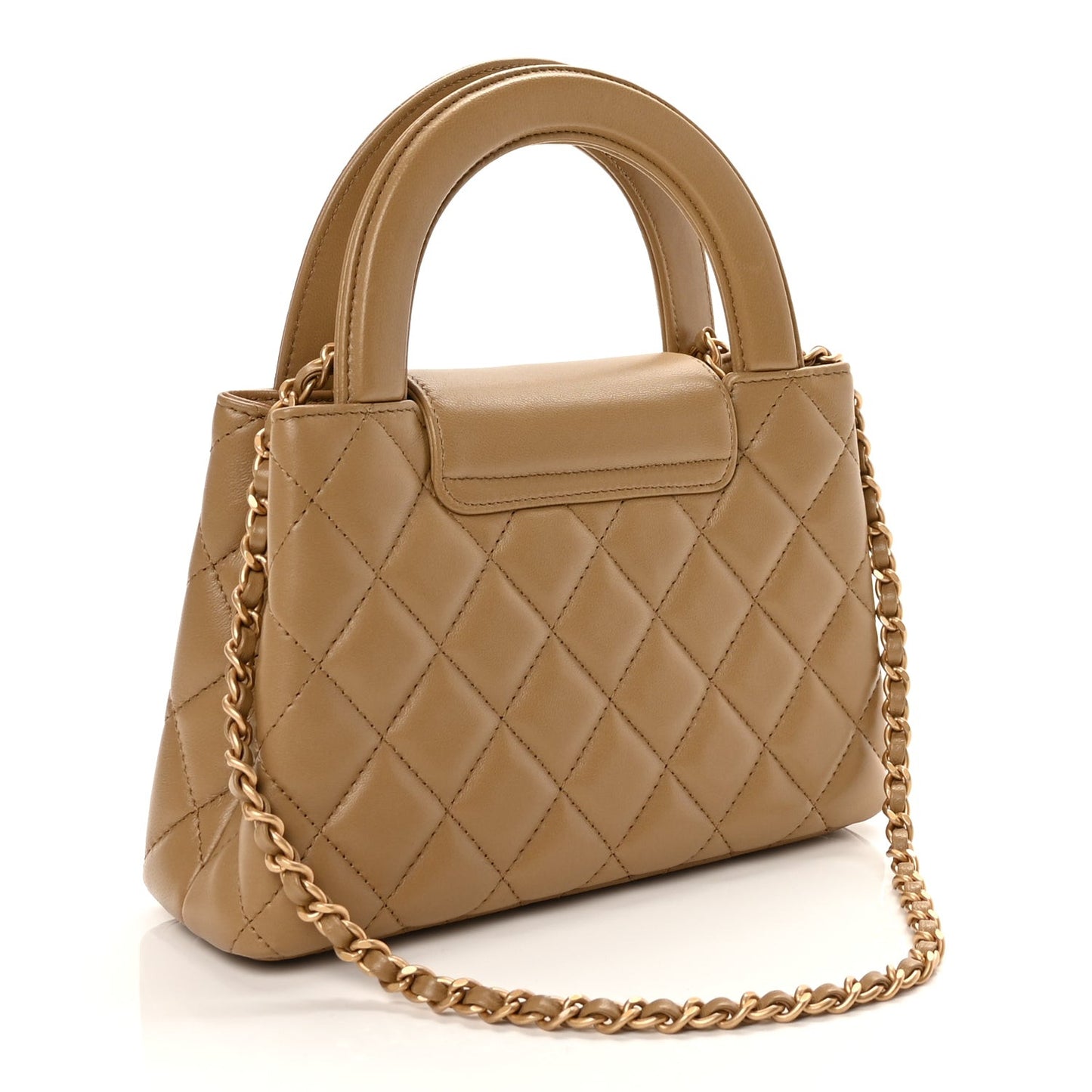 Shiny Aged Calfskin Quilted Nano Kelly Shopper Beige