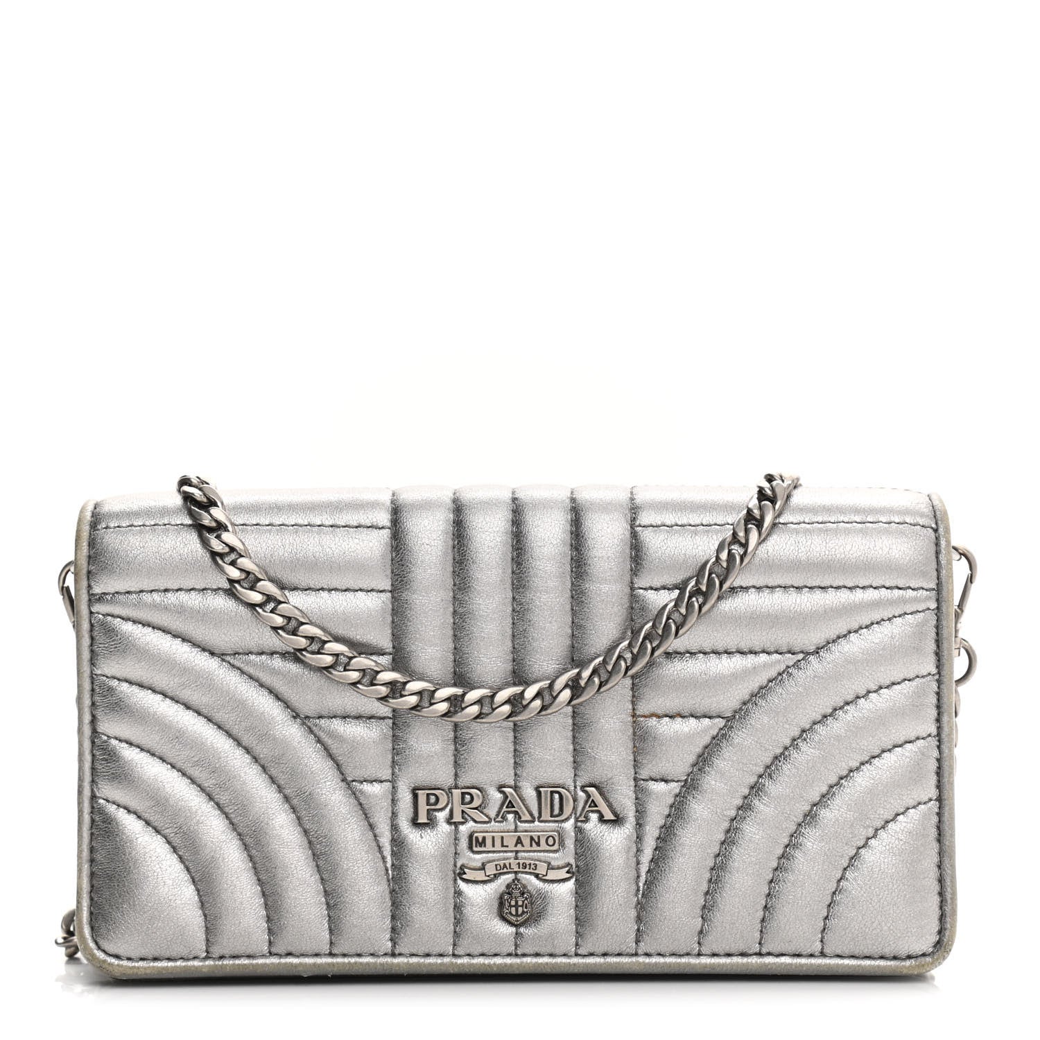 Prada Metallic Nappa Impunture Diagramme Chain Wallet Cromo 1 of 13