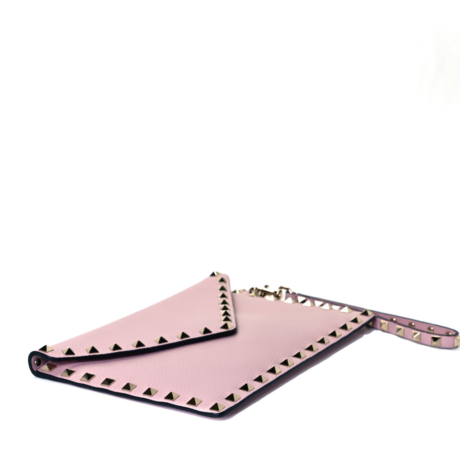 Valentino Garavani Pebbled Calfskin Medium Rockstud Envelope Flat Wristlet Pouch Water Rose 4 of 8
