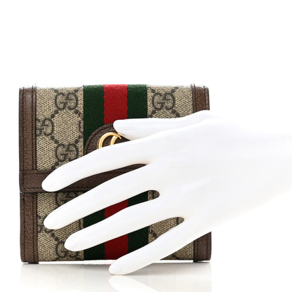 Gucci GG Supreme Monogram Web Ophidia French Flap Wallet Beige New Acero 2 of 8