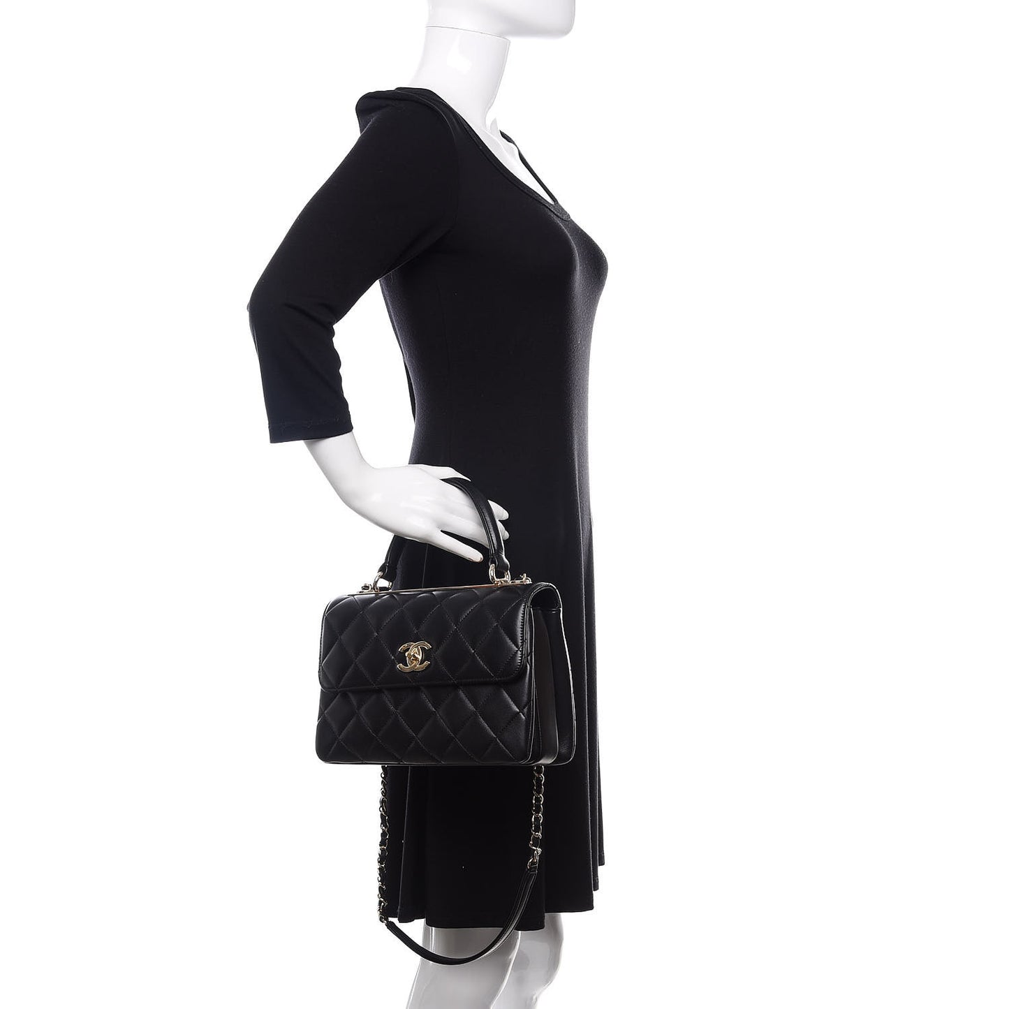 Lambskin Quilted Small Trendy CC Dual Handle Flap Bag Black