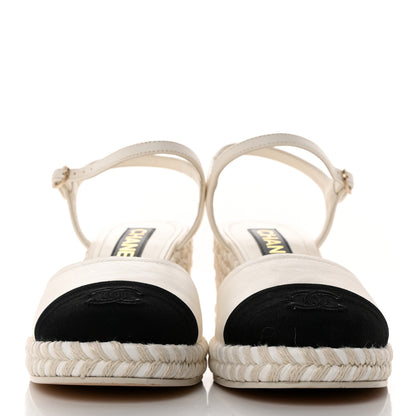 Chanel Lambskin Grosgrain CC Espadrilles Wedges 40 White Black 2 of 9