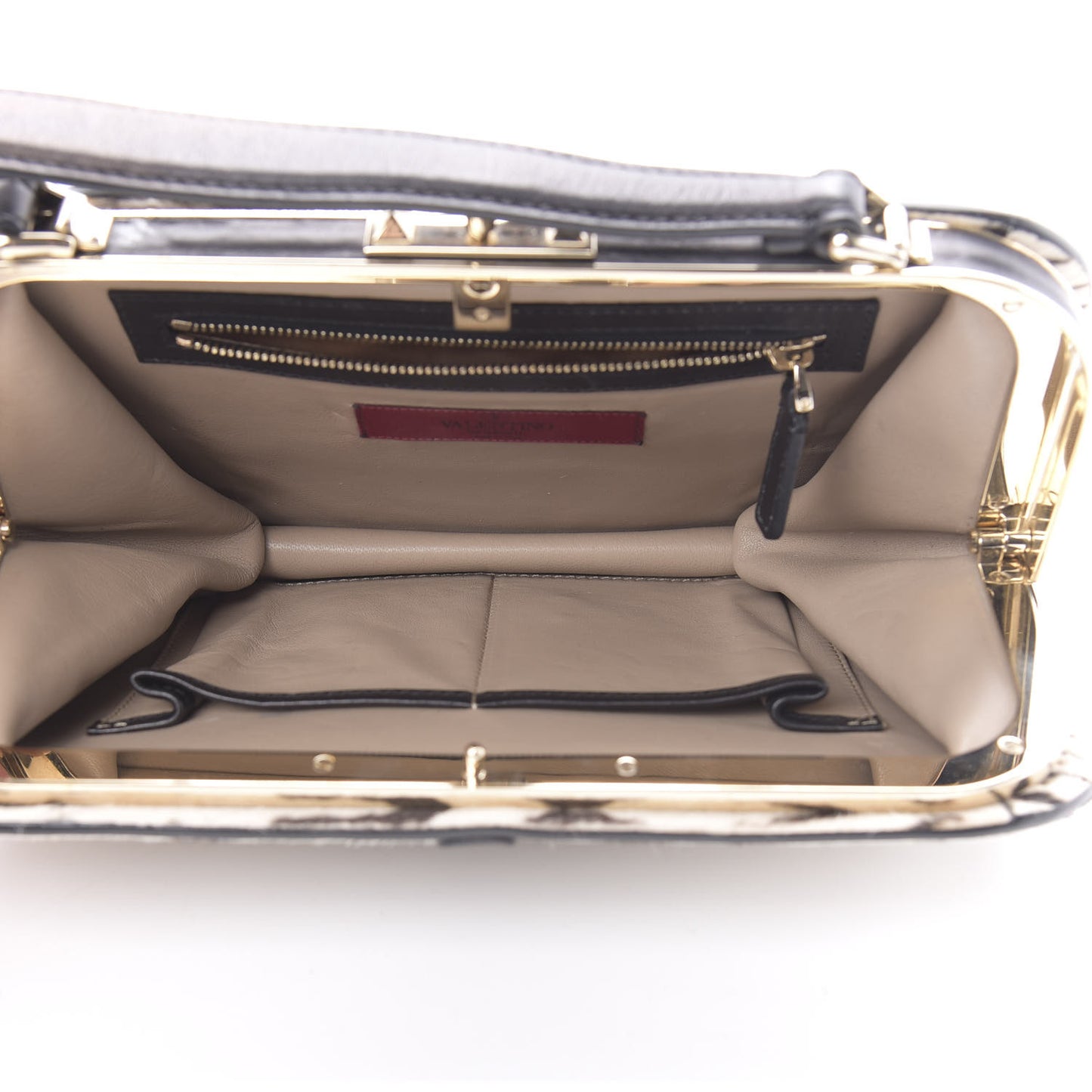 Pony Hair Zebra Rockstud Frame Bag Black Ivory