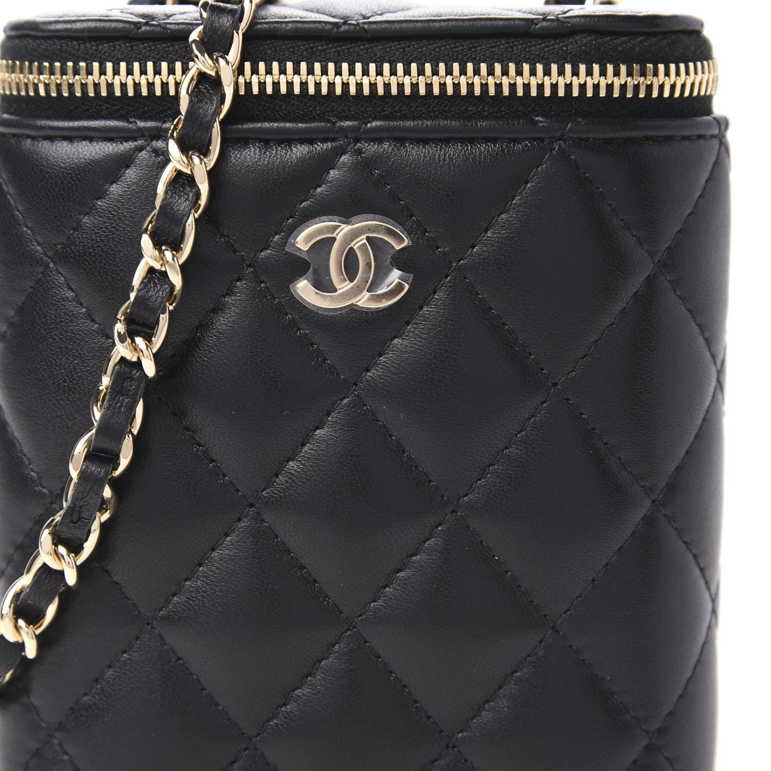 Chanel Lambskin Quilted Small Vertical Coco Beauty Vanity Case With Chain Black 10 of 10