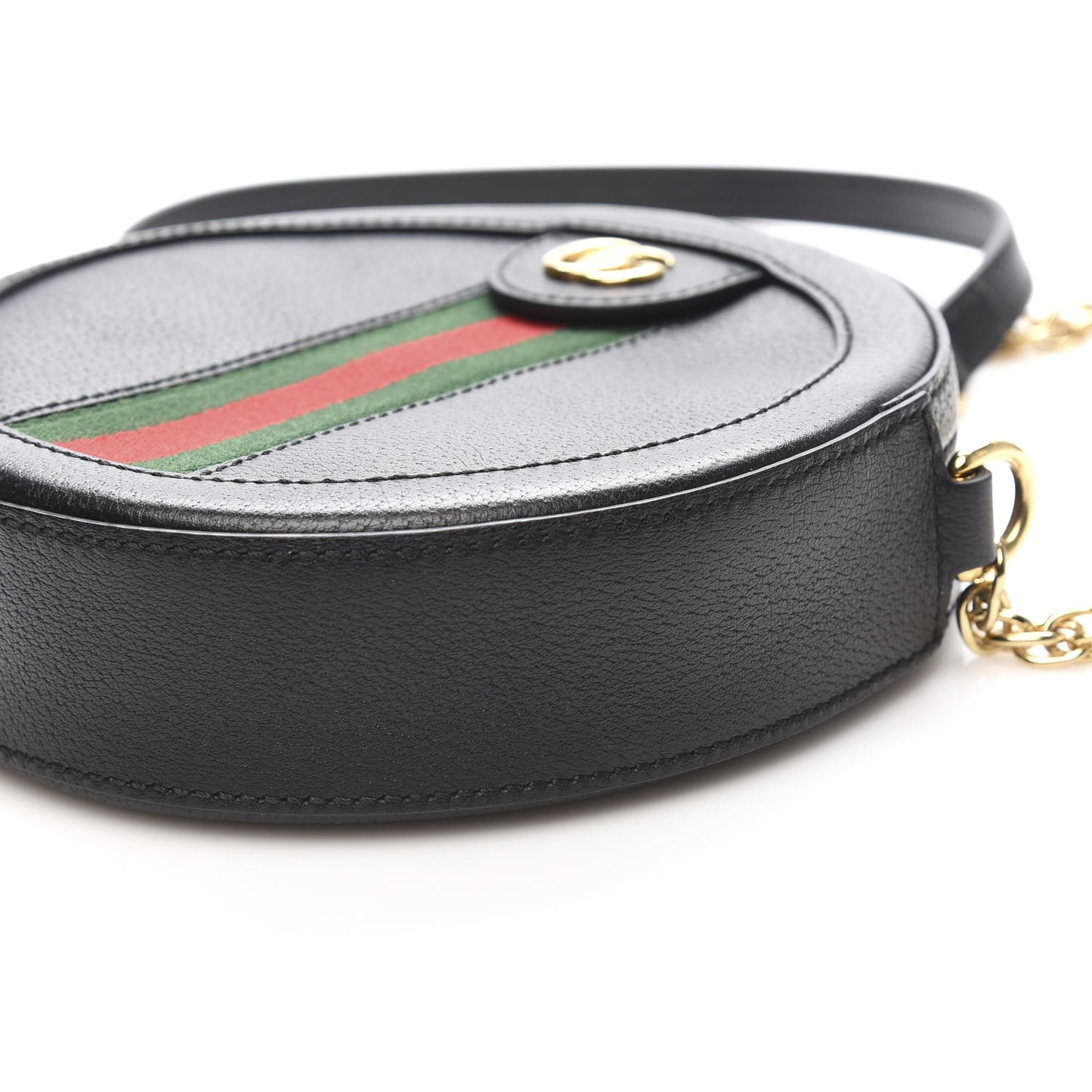 Grained Calfskin Web Mini Ophidia Round Shoulder Bag Black