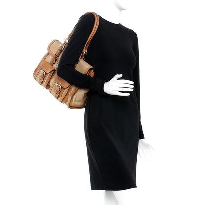 Prada Tessuto Nylon Calfskin Pushlock Satchel Brown 2 of 30