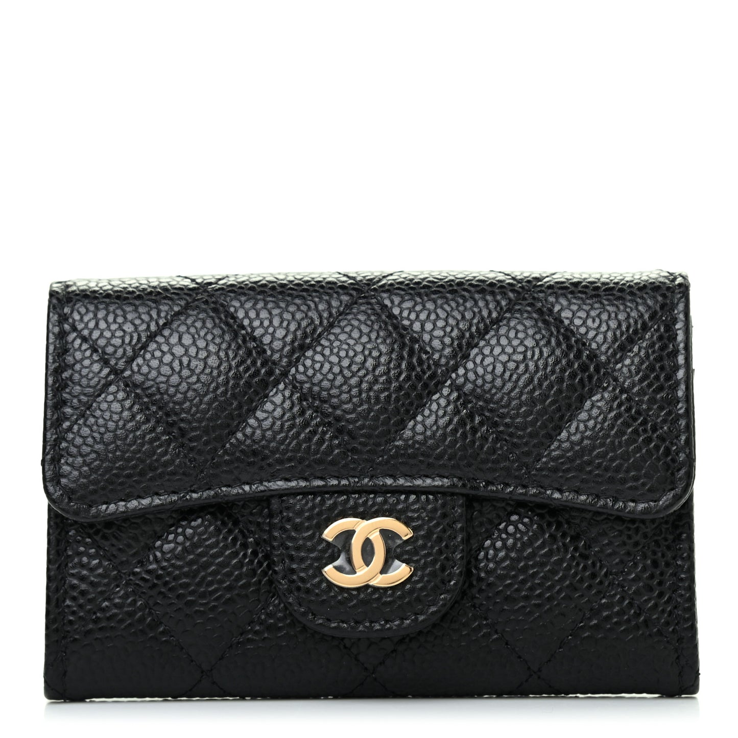 Caviar Quilted Flap Card Holder Wallet Black