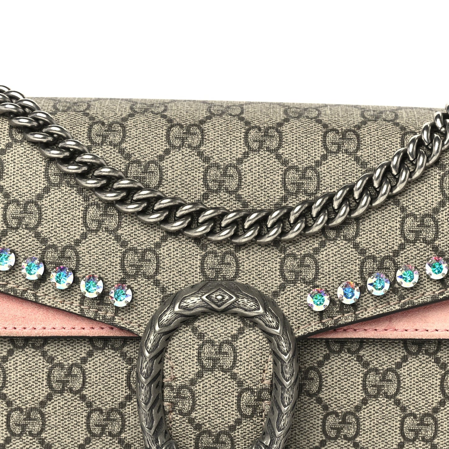 GG Supreme Monogram Suede Crystal Small Dionysus Shoulder Bag  Beige Ebony Light Peonia
