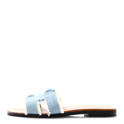 Hermes Denim Oran Fringe Sandals 36 Bleu Clair 1 of 11