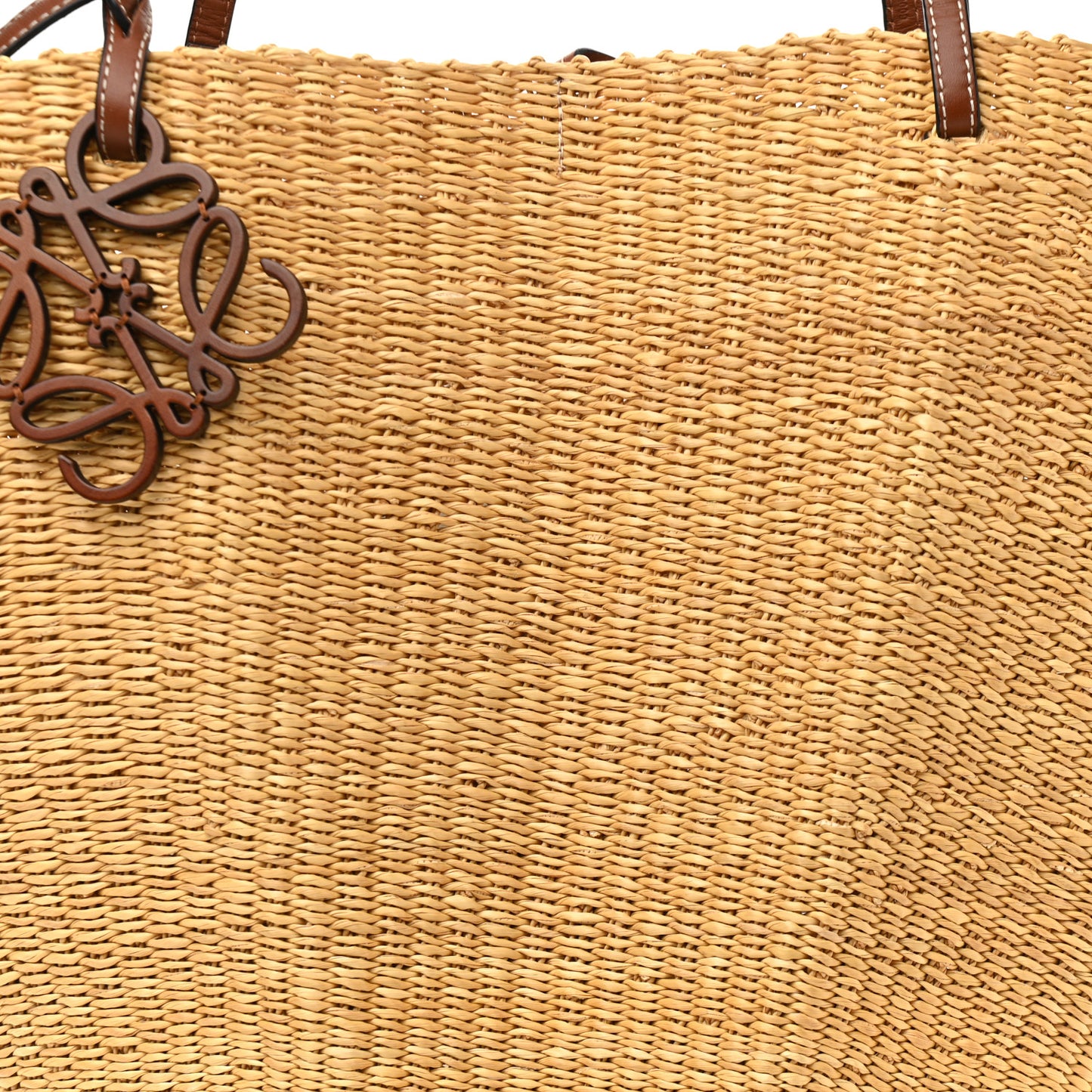 Raffia Calfskin Shell Basket Tote Natural Pecan