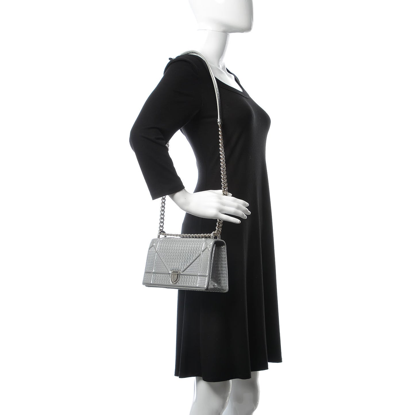 Metallic Patent Micro-Cannage Small Diorama Flap Bag Silver