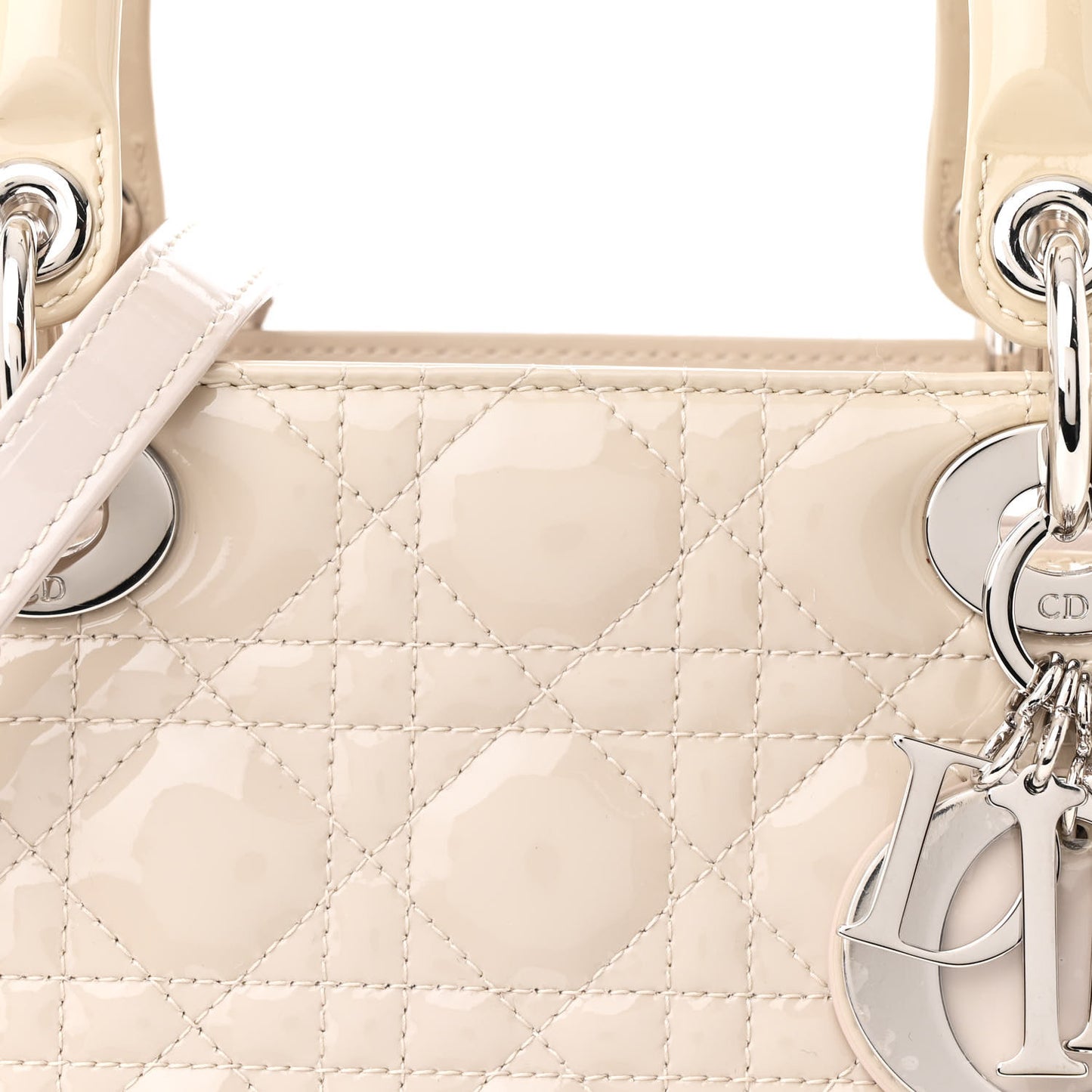 Patent Cannage Medium Lady Dior Beige