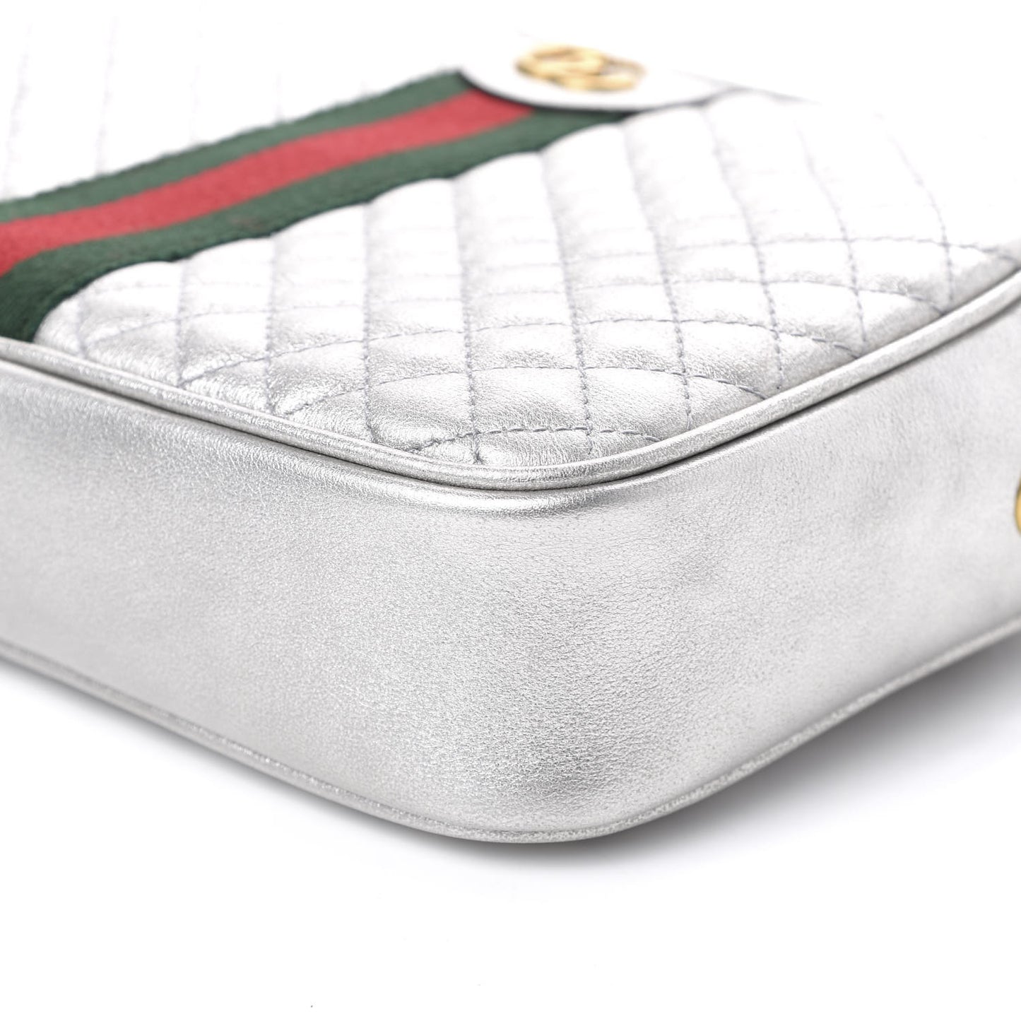 Laminated Nappa Web Trapuntata Small GG Shoulder Bag Argento