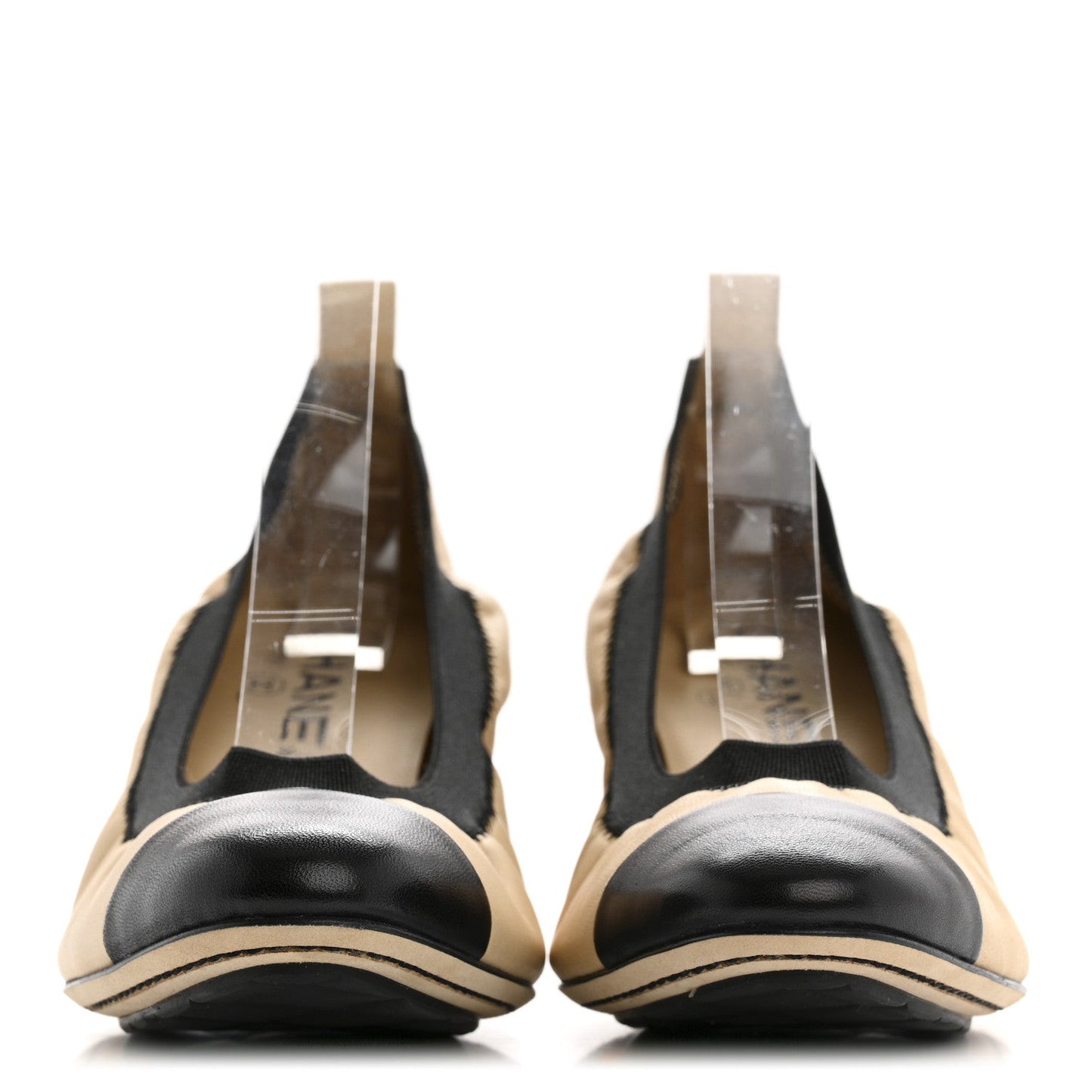 Lambskin CC Elastic Stretch Pumps 38 Beige Black