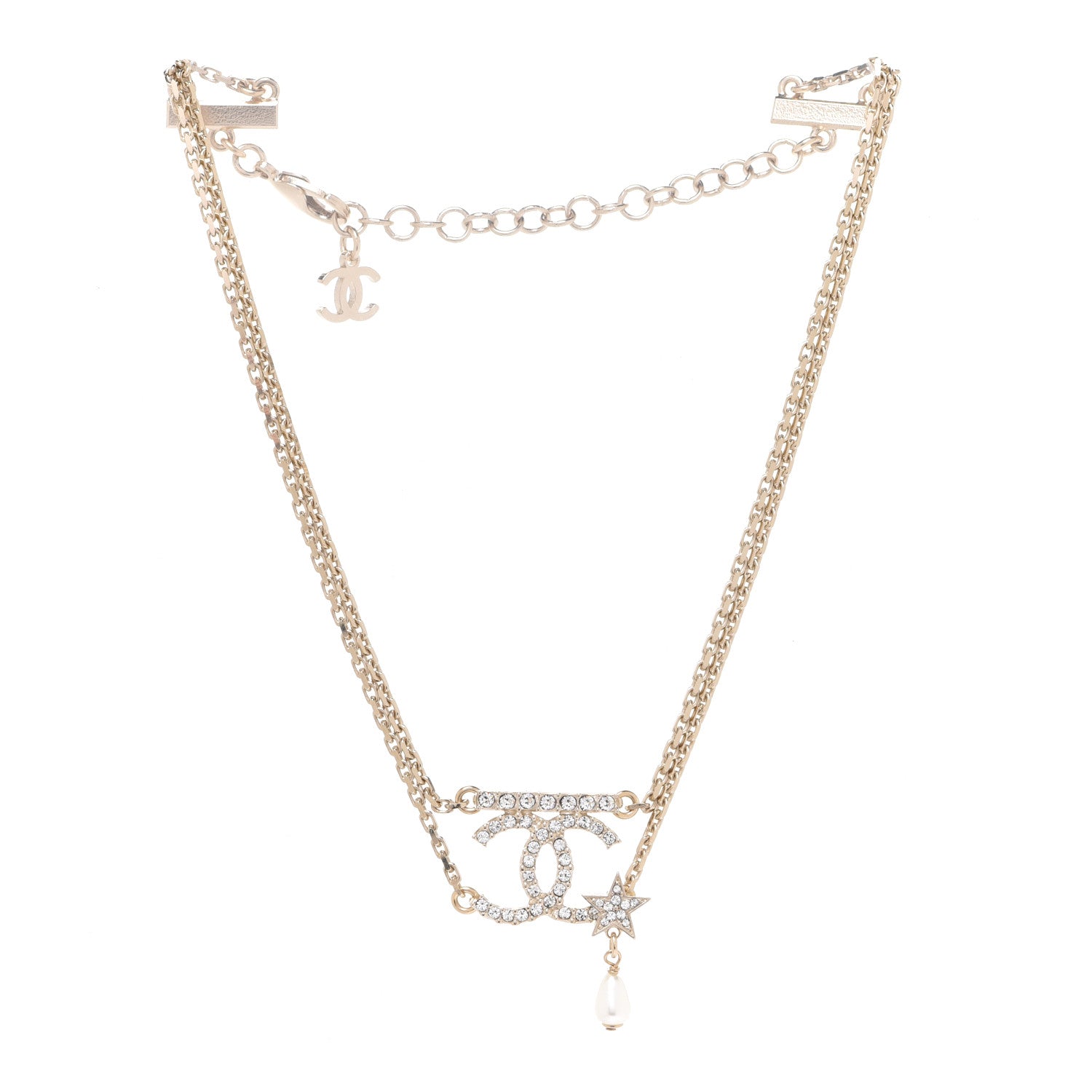 Chanel Pearl Crystal CC Star Choker Necklace Gold 3 of 6