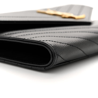 Saint Laurent Grain De Poudre Matelasse Chevron Monogram Envelope Clutch Black 9 of 11