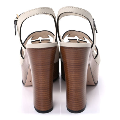 Gucci Cosmos Softy Calfskin Wooden Interlocking G Cut-Out 30/120mm Platform Sandals 37  Mystic White 5 of 9