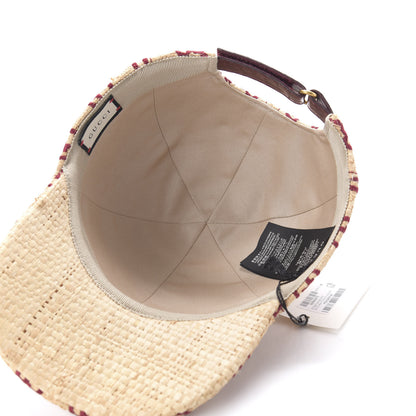 Gucci Raffia GG Monogram Elaphe Embroidered Aisha Baseball Hat L Ivory Bordeaux 7 of 9