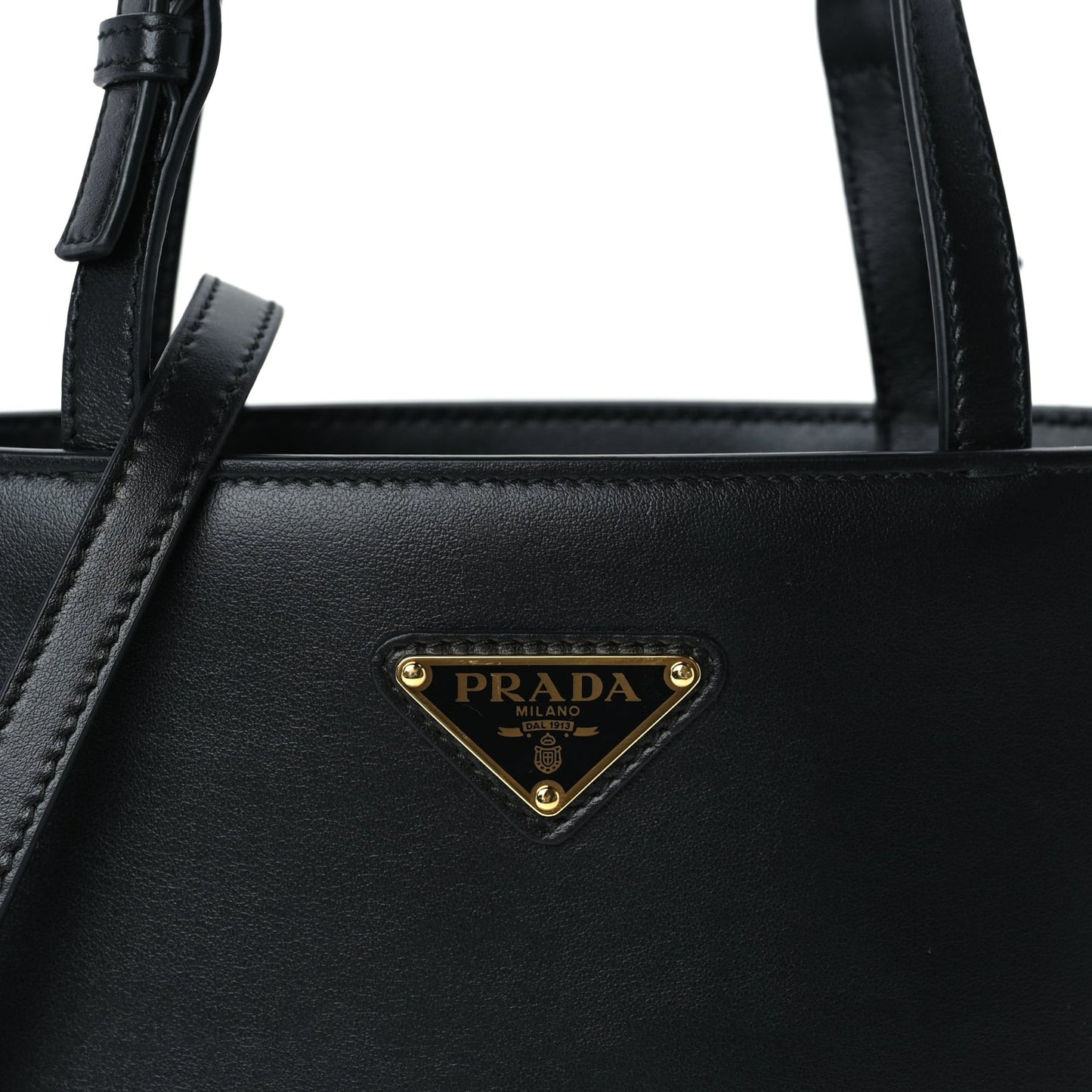 Calfskin Metal Triangle Logo Tote  Black
