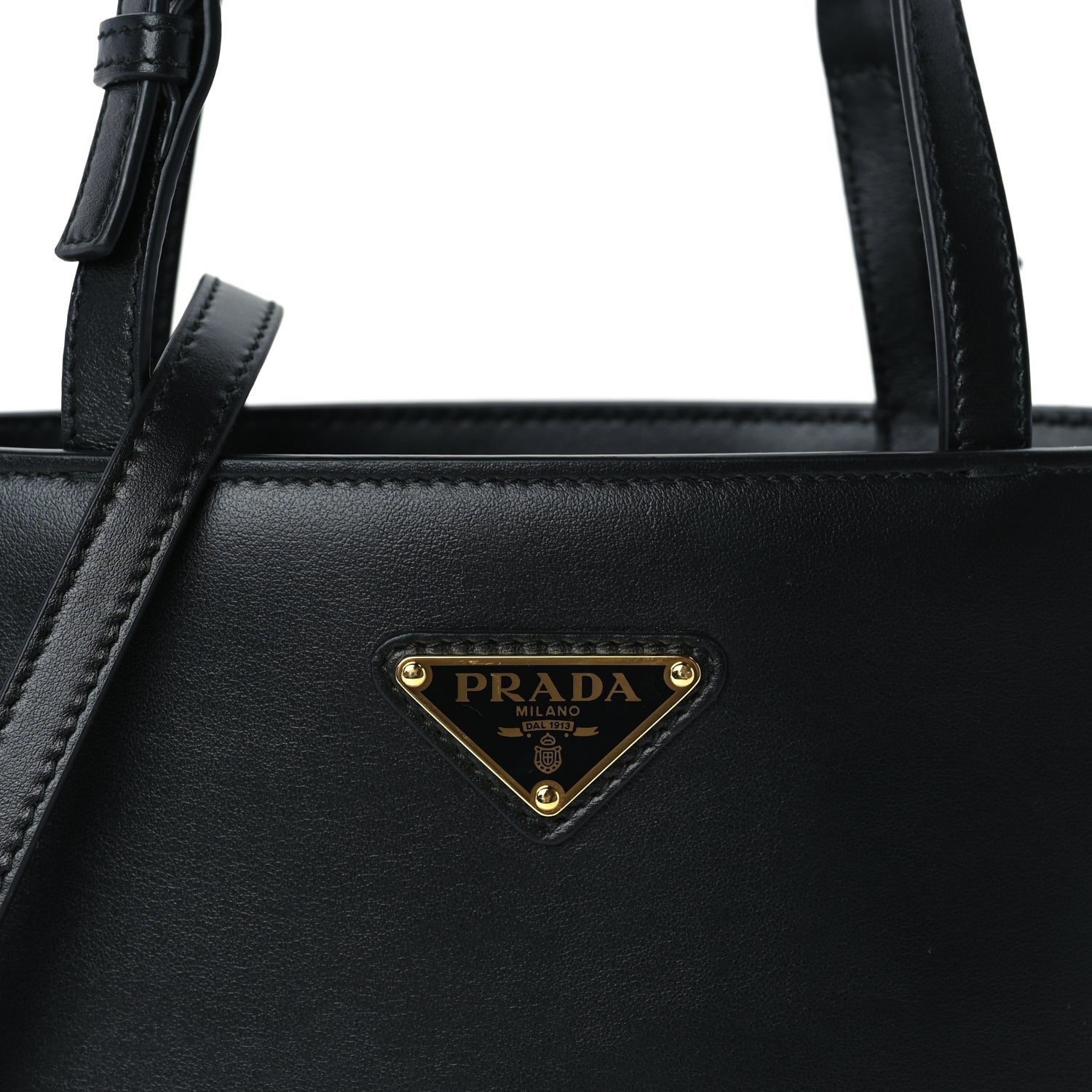 Prada Calfskin Metal Triangle Logo Tote  Black 6 of 8