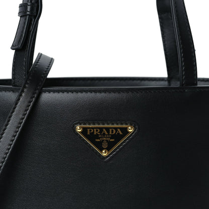 Prada Calfskin Metal Triangle Logo Tote  Black 6 of 8