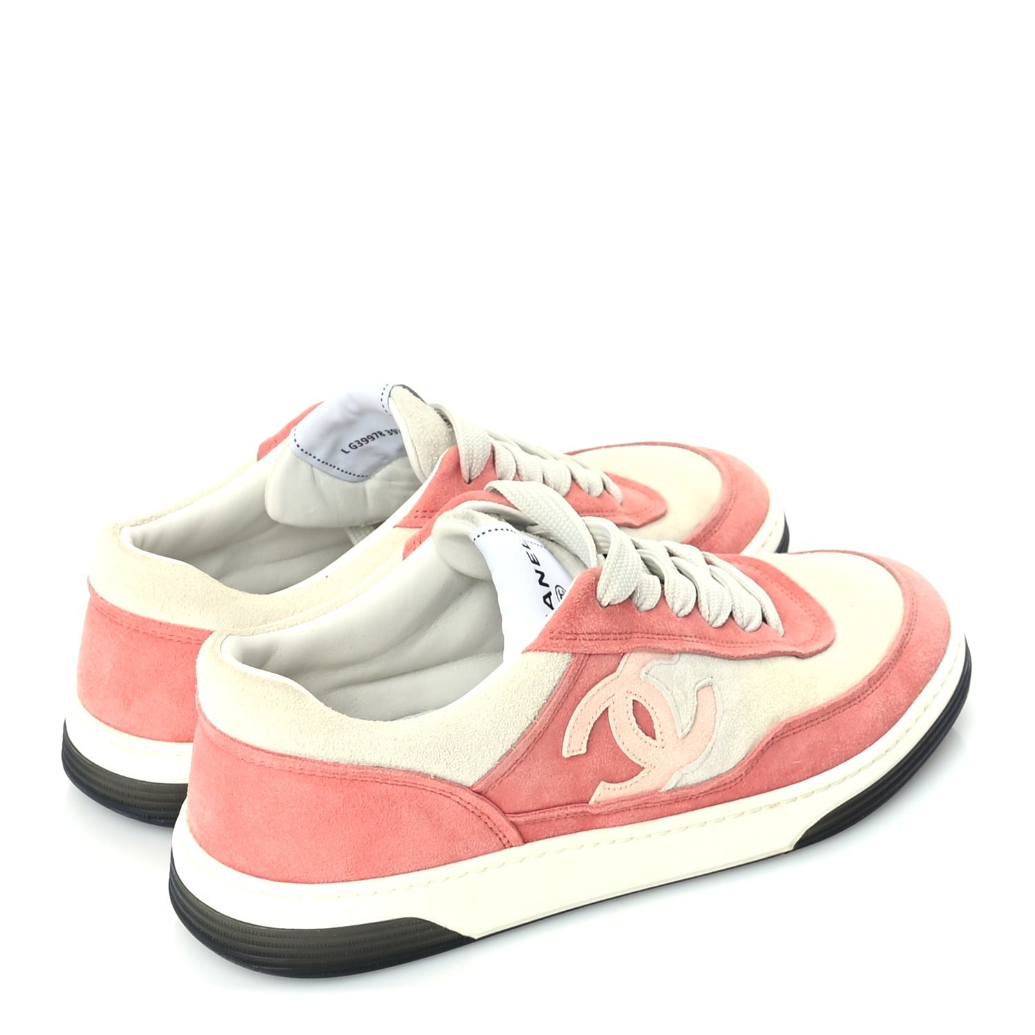 Chanel Suede Kidskin Womens CC Sneakers 39.5  White Pink 3 of 8