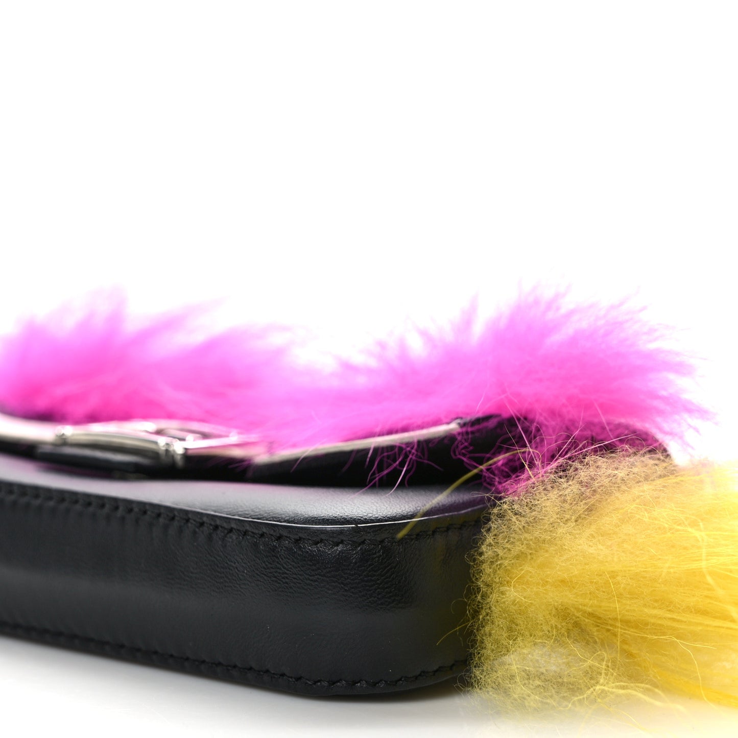 Nappa Shatoosh Fox Goat Fur Monster Micro Baguette Black Fuchsia Giallo