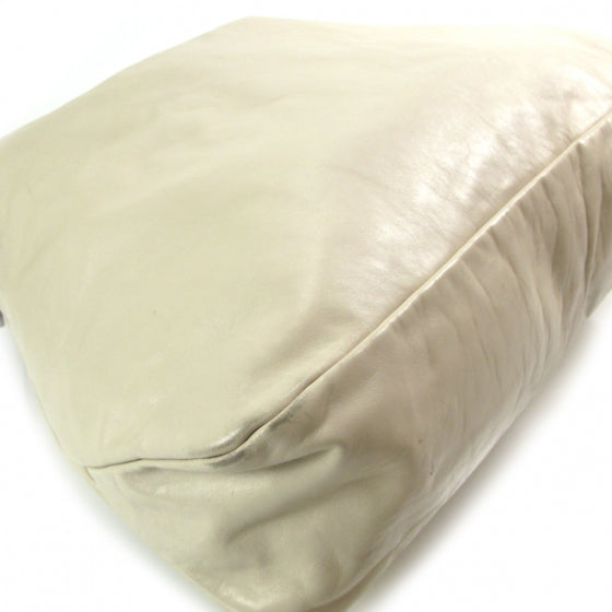 Leather Large Horsebit Chain Hobo Ivory