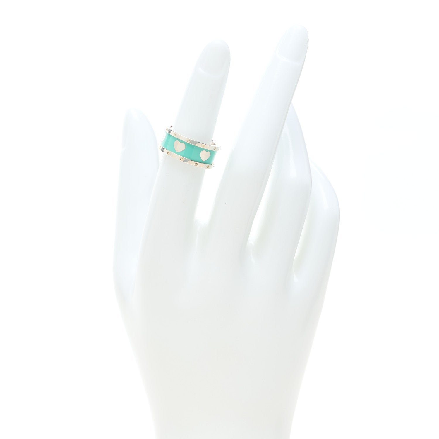 Tiffany Sterling Silver Enamel Heart Band Ring 48 4.5 2 of 5