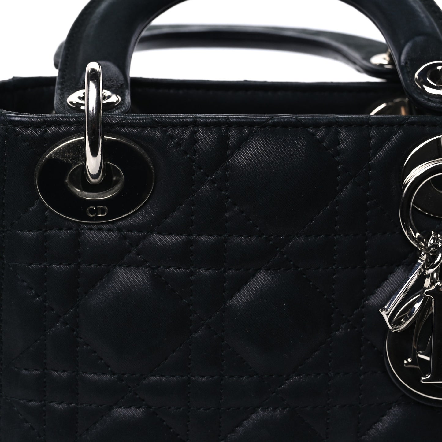 Metallic Lambskin Cannage Mini Lady Dior Black