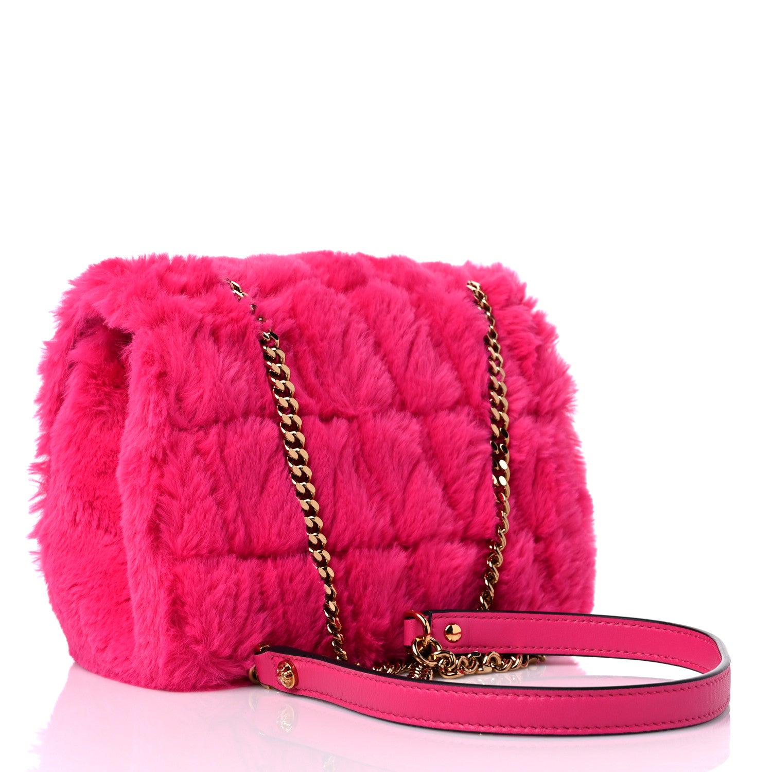 Versace Faux Fur Quilted Virtus Shoulder Bag Fuxia 3 of 9