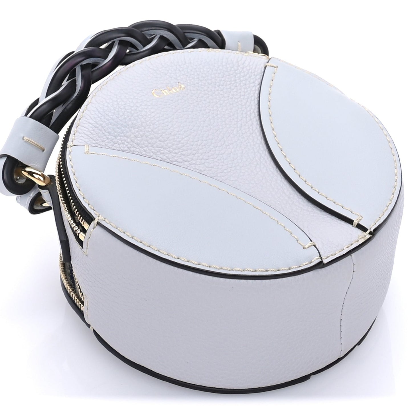 Grained Shiny Calfskin Mini Round Daria Bag Light Cloud