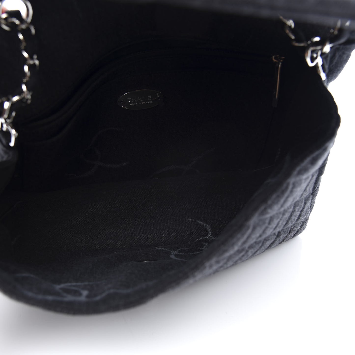 Denim Quilted CC Print Jumbo Single Flap Black