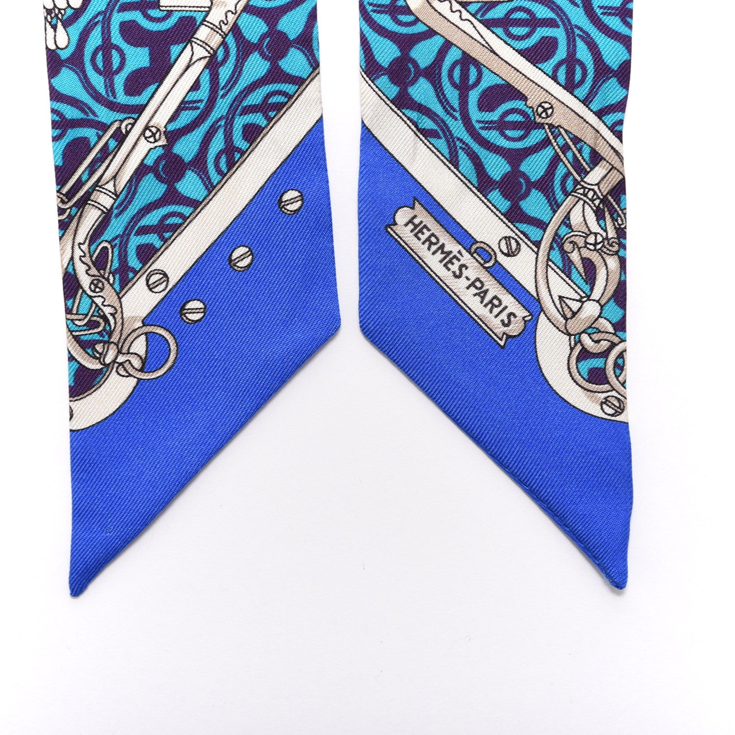 Hermes Silk Mors Et Gourmettes Remix Twilly Bleu Roy Turquoise Prune 4 of 5