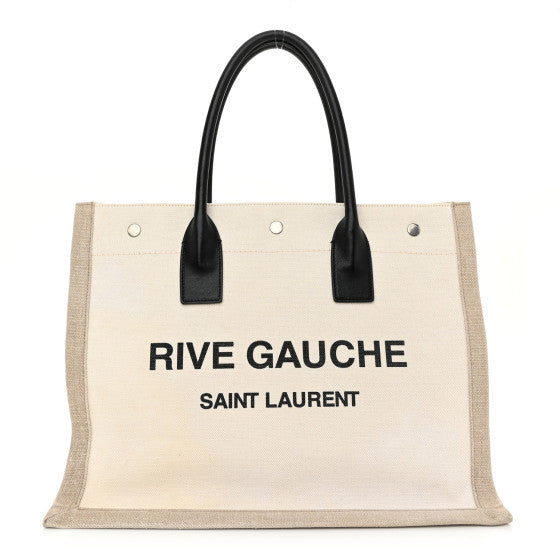 Saint Laurent Linen Calfskin Small Rive Gauche Tote Greggio Natural 1 of 1