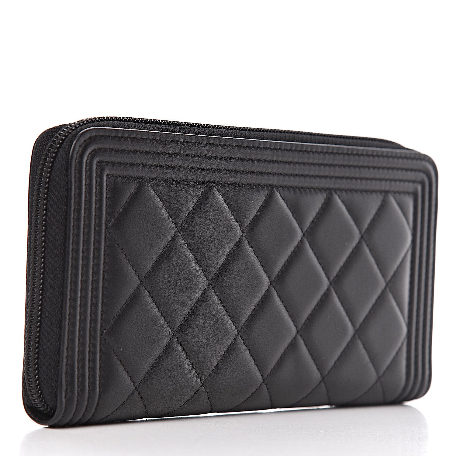 Chanel Lambskin Quilted Boy Zip Around Wallet Black 3 of 9