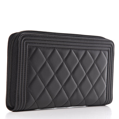 Chanel Lambskin Quilted Boy Zip Around Wallet Black 3 of 9