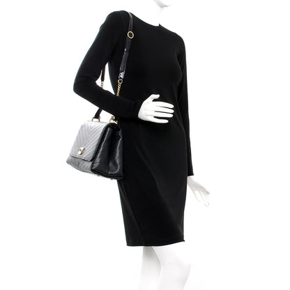 Chanel Grained Calfskin Elaphe Stitched Medium Chevron Chic Top Handle Flap Black 2 of 8