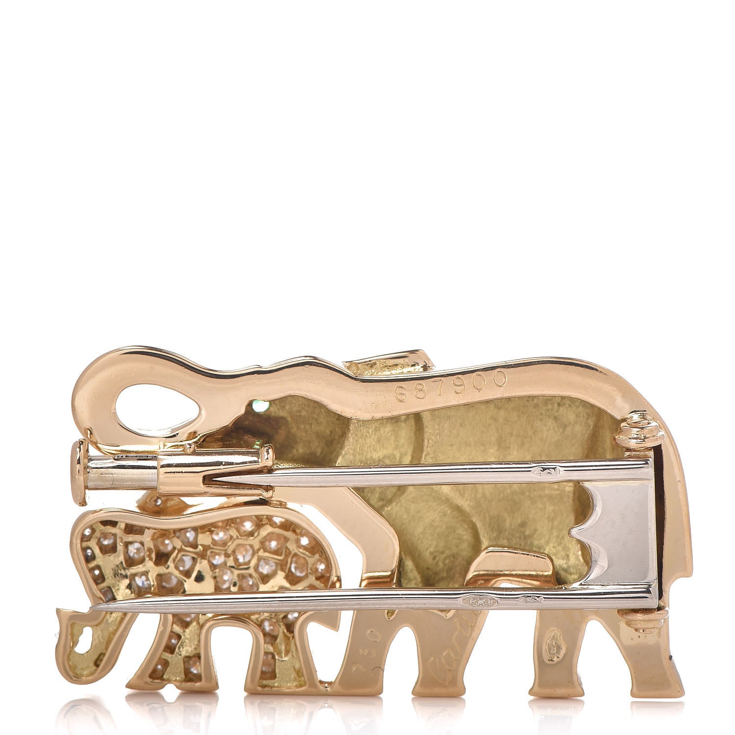 Cartier 18K Yellow Gold Diamond Emerald Elephant Pin Brooch 3 of 4