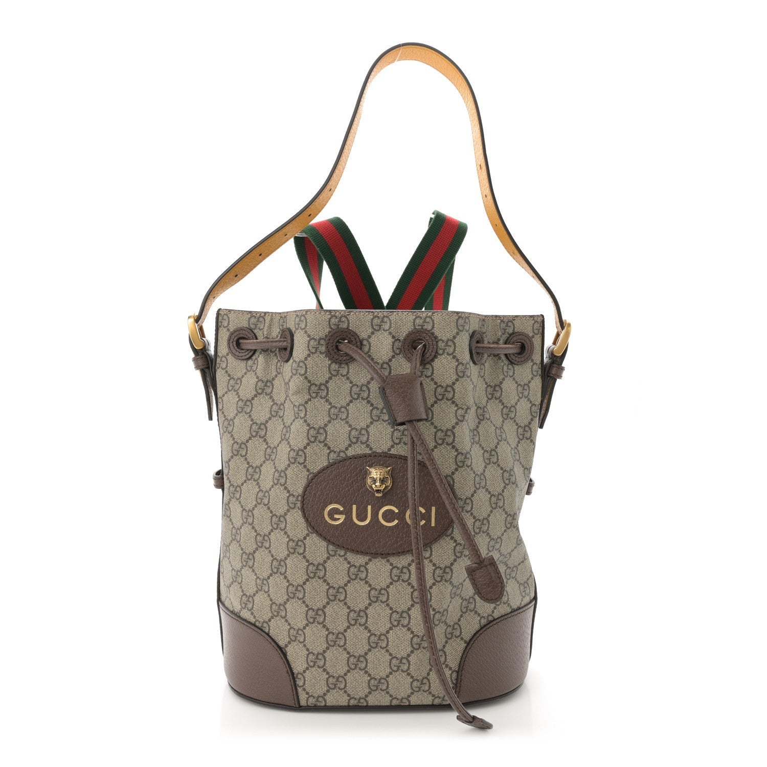 Gucci GG Supreme Monogram Neo Vintage Drawstring Bucket Backpack Beige New Acero Crop 1 of 7