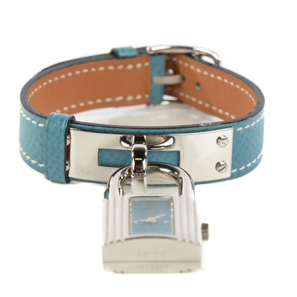 Hermes Stainless Steel Courchevel 20mm Kelly Cadena Quartz Watch Blue Jean 1 of 12