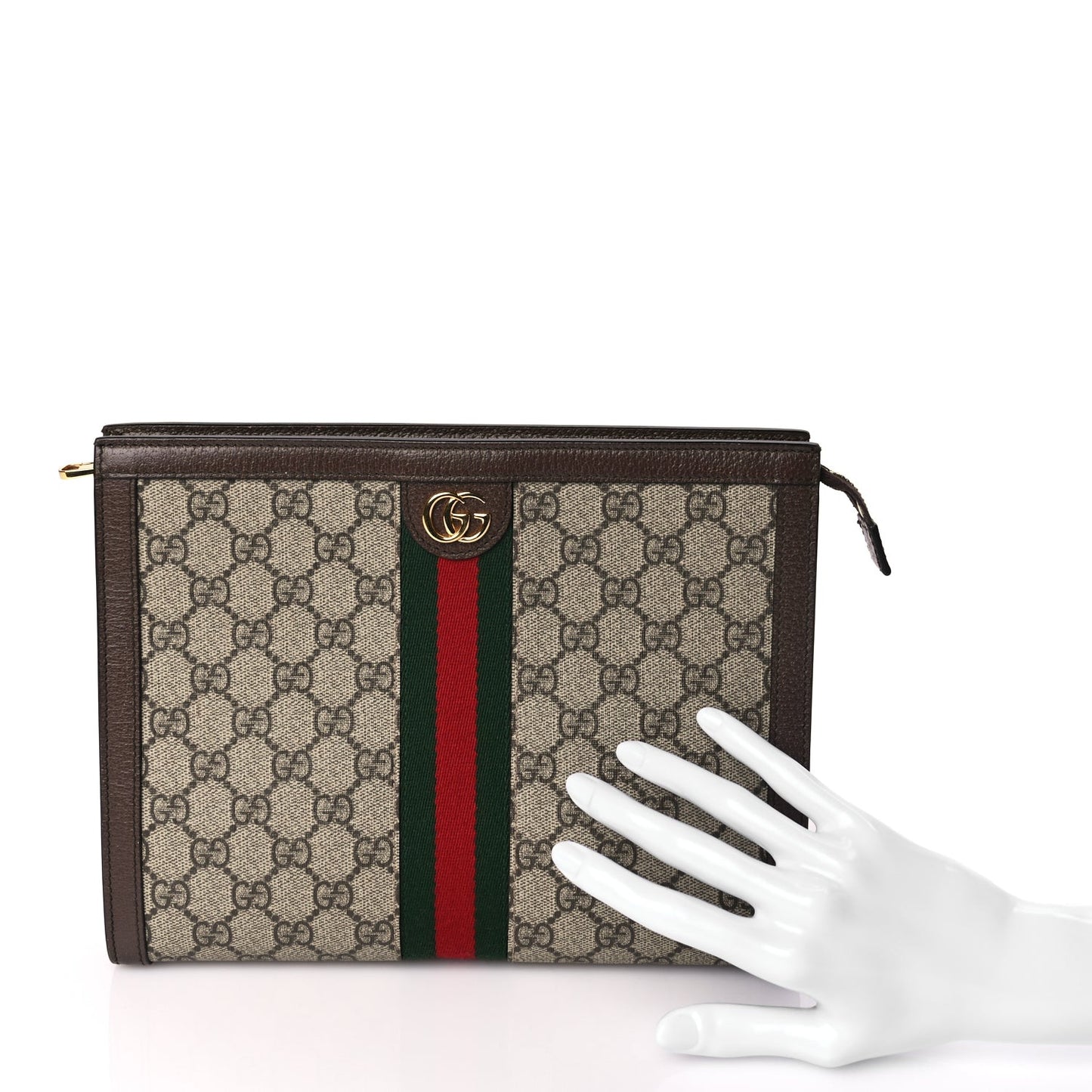 GG Supreme Monogram Web Ophidia Pouch Brown