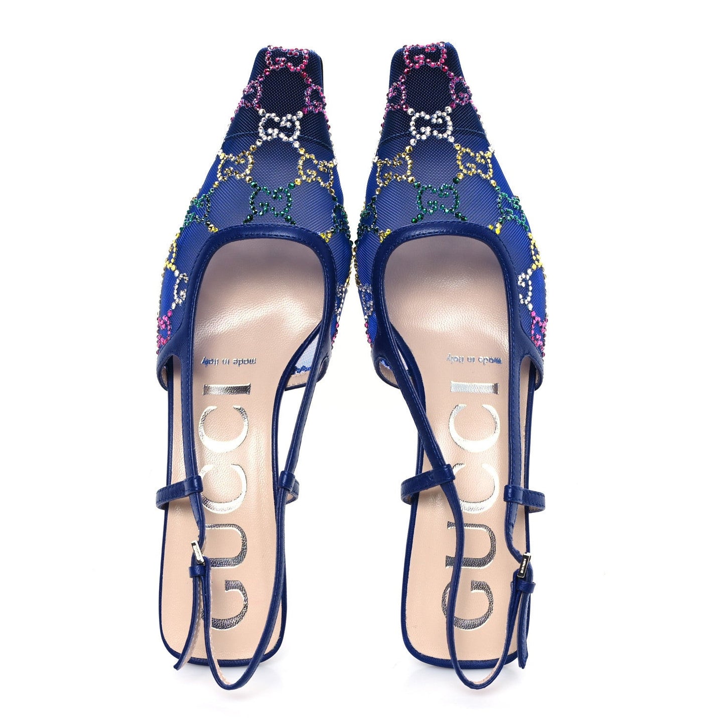 Tela Retino Nappa Charlotte Crystal GG Monogram Square G 35mm Slingback Pumps 35.5 Splash Net Blue Witch