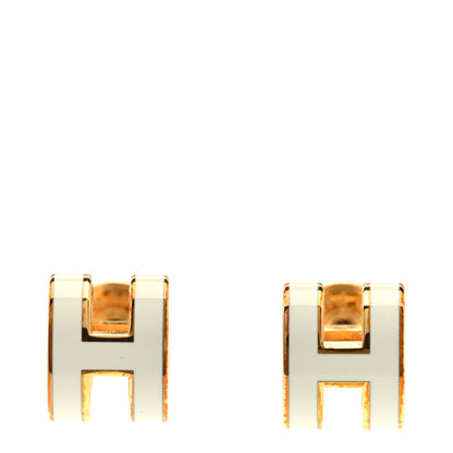 Hermes Gold Lacquered Mini Pop H Earrings White 1 of 7