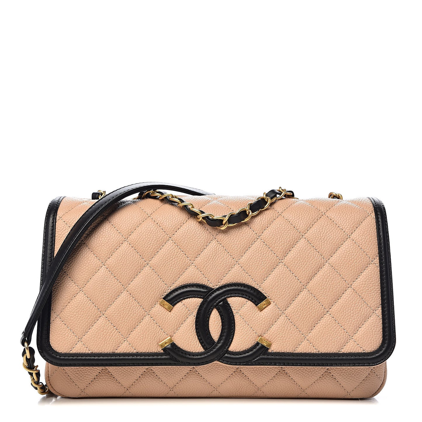 Caviar Quilted Medium CC Filigree Flap Beige Black