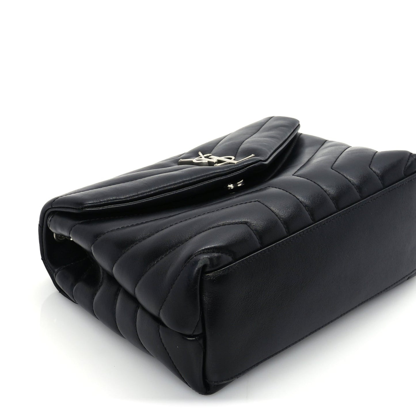 Calfskin Y Quilted Monogram Small Loulou Chain Satchel Black