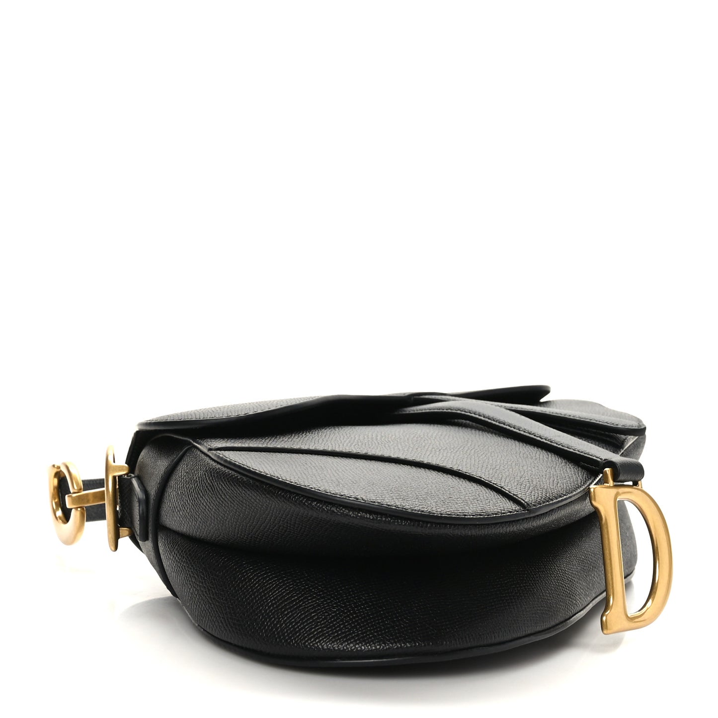 Grained Calfskin Saddle Bag With Strap Black