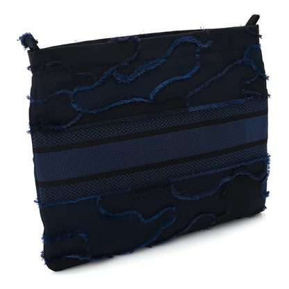 Christian Dior Canvas Embroidered Camouflage Medium Diordouble Zip Pouch Blue 4 of 7